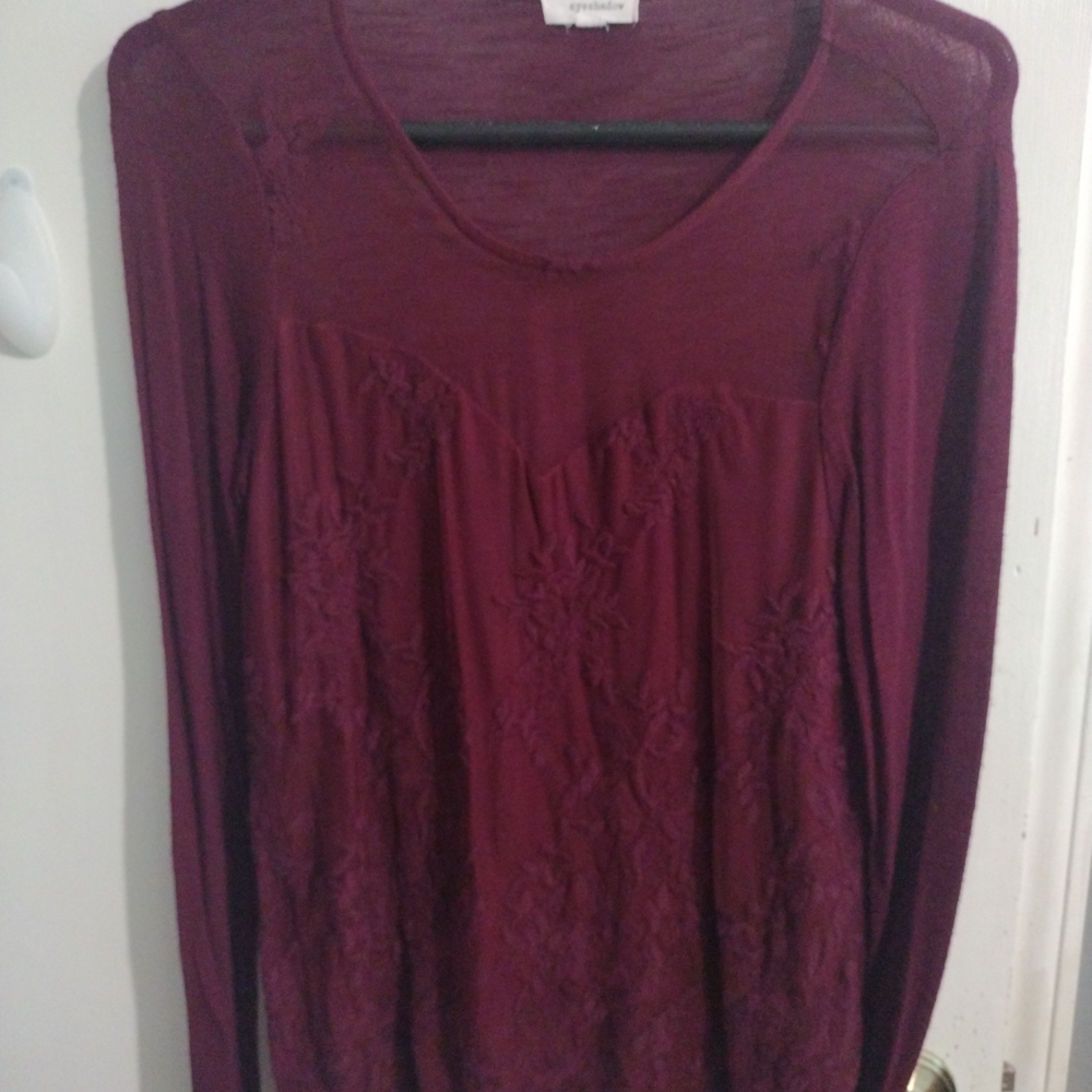 Burgundy Lace Blouse Women's Sz S, New